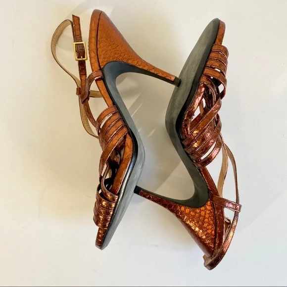 Anthropologie 8/9 Copper Snake Print Leather Heels - Picture 6 of 8